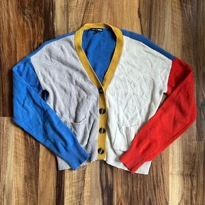 Fashion Nova Colorblock Cardigan - Red, Blue, Yellow, White Size M